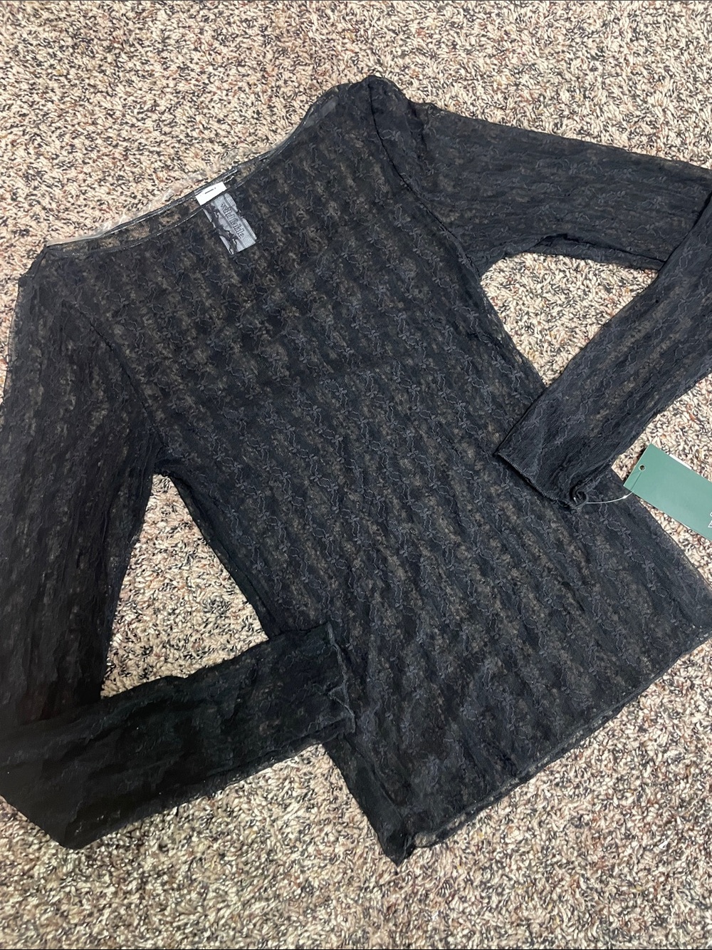 A New Day Black Lace Sheer Long Sleeve Top Size XS NWT